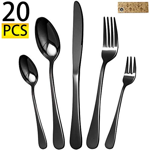 Silverware Set, Elegant Life 20-Piece Stainless Steel Flatware Cutlery Set, Knife Fork Spoon Flatware, Mirror Finish, Smooth Edge, Service for 4 (Back)