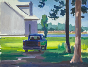Truck and House, Addison, 12×26 inches, oil on Arches oil paper, 2019