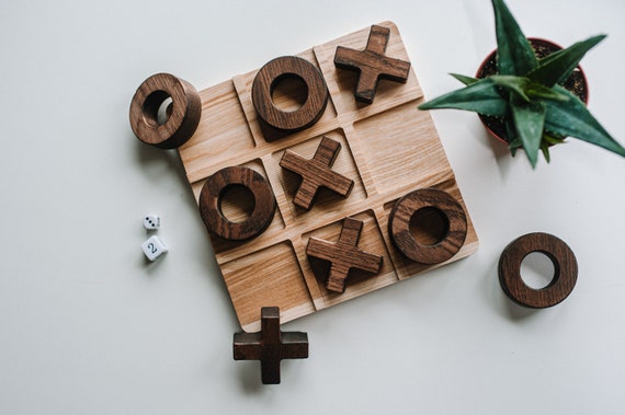 Wooden TIC TAC TOE board, 8x8 inches, Tic tac toe game, Family board game, Tictactoe Christmas gift for kids, Birthday gift for toddler by PromiDesign