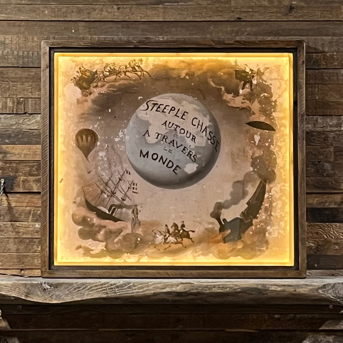 Lighted Vintage Steeplechase Board Game - Framed Brown Shadowbox - 25-in