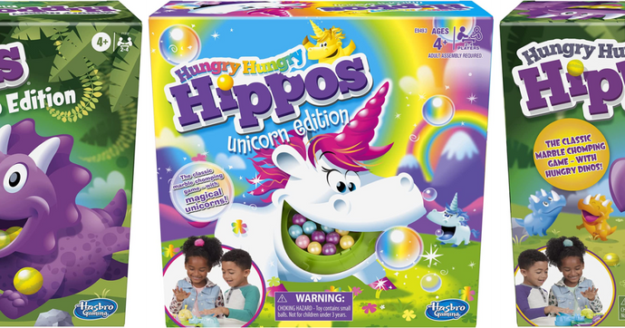 Limited Edition Hungry Hungry Hippos Unicorn or Dino Games Available Now on Amazon