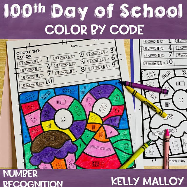 100th Day of School Color By Number Worksheets Subitizing or Number Recognition