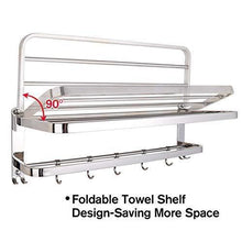 Purchase 304 stainless steel towel racks for bathroom with double towel bars 24 inch wall mount bath rack rustproof double layers foldable rail shelves bar with hooks
