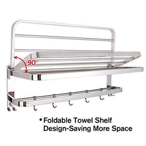 Purchase 304 stainless steel towel racks for bathroom with double towel bars 24 inch wall mount bath rack rustproof double layers foldable rail shelves bar with hooks