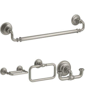 Get kohler artifacts 4 piece bath accessory set with 18 in towel bar vibrant brushed nickel