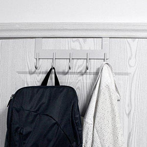 Save acmetop over the door hook hanger heavy duty organizer for coat towel bag robe 5 hooks aluminum brush finish silver