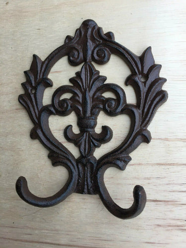 Antique replica  Brown/Black Fluer De Lis Dual Hook Coat or Robe Hook.