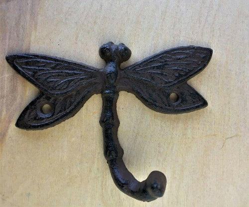 ARTISTIC DRAGONFLY HOOKS brown bronze finish cast iron coat robe hooks