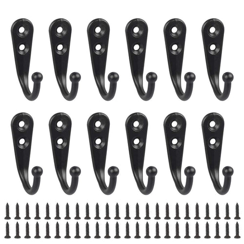 24 Pack Wall Mounted Coat Hooks Hanger Holder Black for Wall Vintage Decorative Single Robe Hooks with 50pcs Screws (Black)