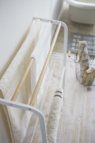 Related stainless steel wood leaning drying towel rack in white finish