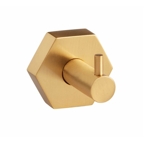 Geo Wall Mounted Single Towel Robe Hook Hanger for Bath Towel Holder, Brass