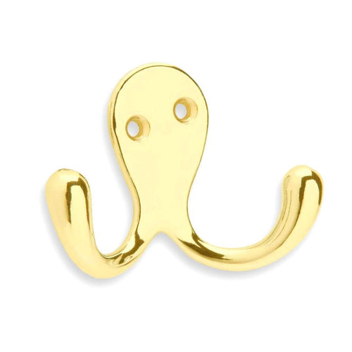 Double Robe Hook - 70mm - Electro Brass - Pack of 2