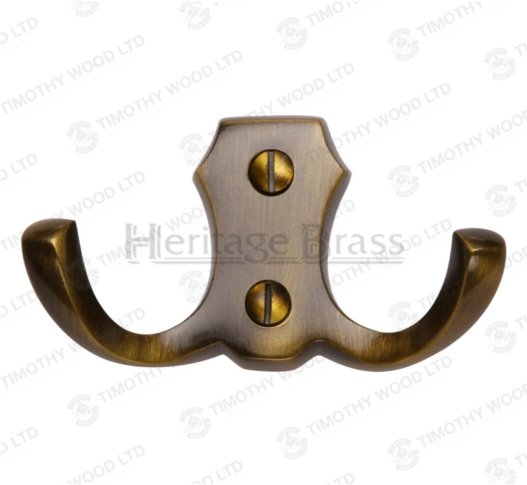 Heritage Brass V1062 Double Robe Hanger Hook - Antique Brass