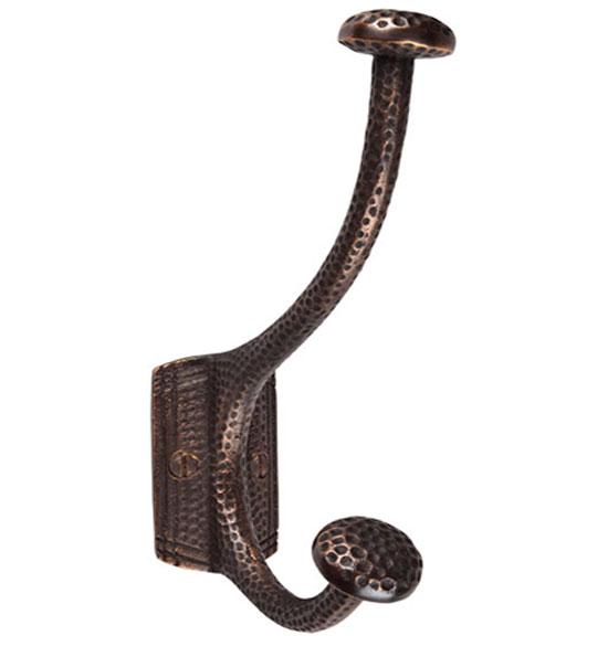 6 3/4 Inch Arts and Crafts Solid Copper Robe Hook with Mushroom Motif