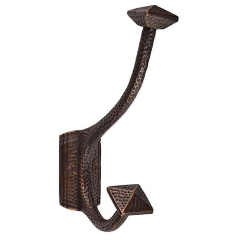 6 3/4 Inch Arts and Crafts Solid Copper Robe Hook with Pyramid Motif