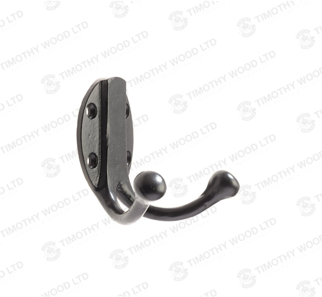 Zoo FF71PCB Foxcote Foundries Double Robe Hanger Hook - Black Antique