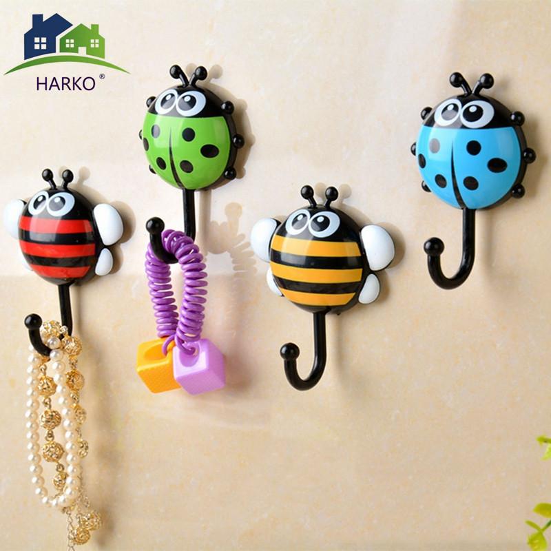 2pcs Creative Ladybug/Bee Cartoon Bathroom Wall Hooks Kitchen/Bedroom Sucker Free Nail Hook Wall Decorative Hooks